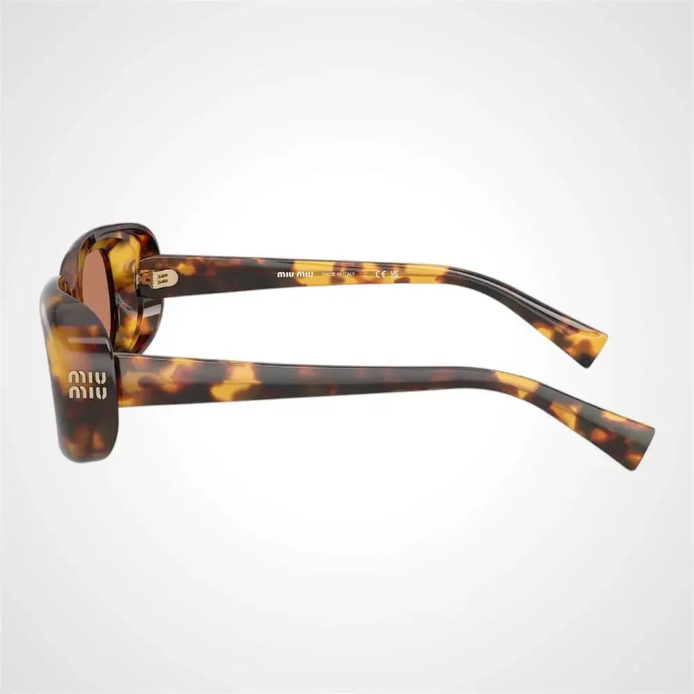 New MIU MIU Sunglasses Honey Havana Tortoise Brown Rectangle Reverie Womens